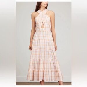 Ulla Johnson Peach Plaid Midi Dress
